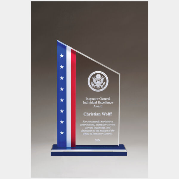 6" x 8 3/4" Zenith Series Acrylic with American Flag Design, Mirror Top Base Thumbnail