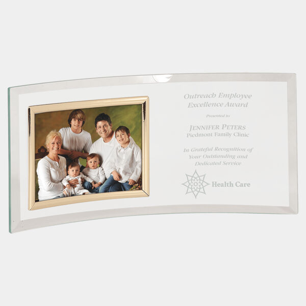 12" x 5 1/2" Jade Glass Crescent with 5" x 3 1/2" Picture Frame Thumbnail