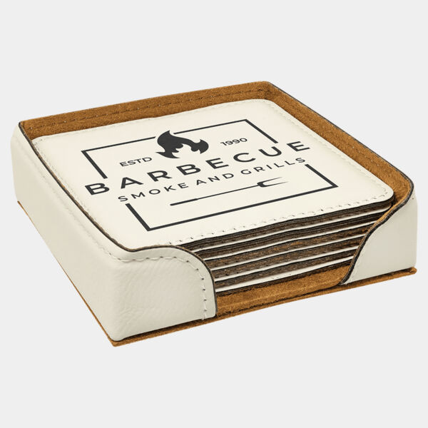 4" x 4" Square Laserable Leatherette 6-Coaster Set Thumbnail