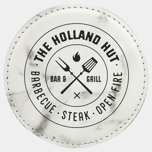4" Round Marble Laserable Leatherette Coaster Thumbnail