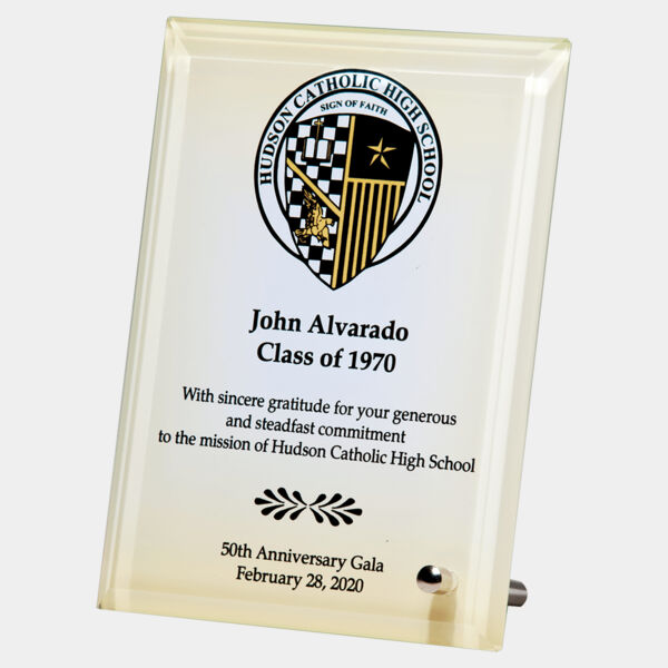7" x 9" Sublimated Glass Plaque with Post for Portrait or Landscape Presentation Thumbnail