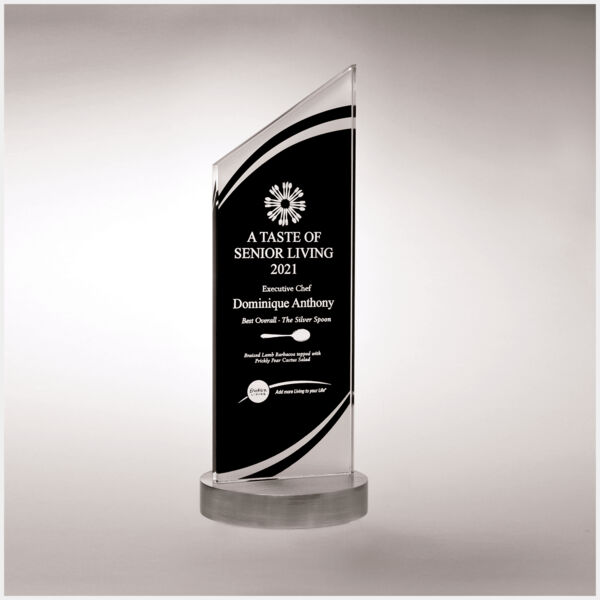 3 1/2" x 10 7/8" x 3/8" Thick Zenith Series Silkscreened Glass with Frosted Accents, Heavy Aluminum Base Thumbnail