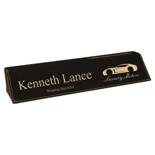10 1/2" Laserable Leatherette Desk Wedge with Business Card Holder Thumbnail