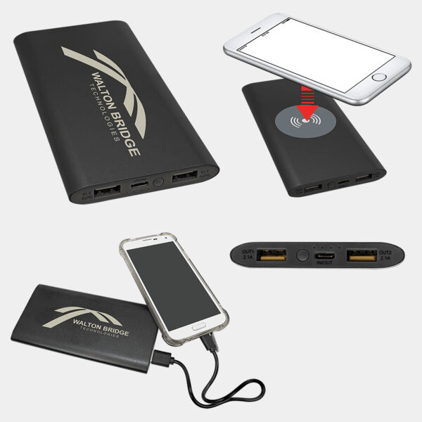 8000MAH Power Bank & Wireless Anodized Aluminum Charger with USB-C Cord Thumbnail