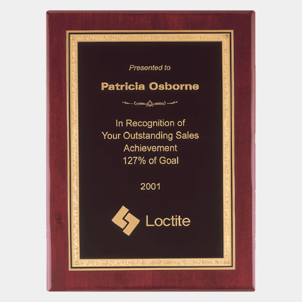 7" x 9" Airflyte Premium Piano Finish Plaque with Border FLorentine Border LaserFX Plate Thumbnail