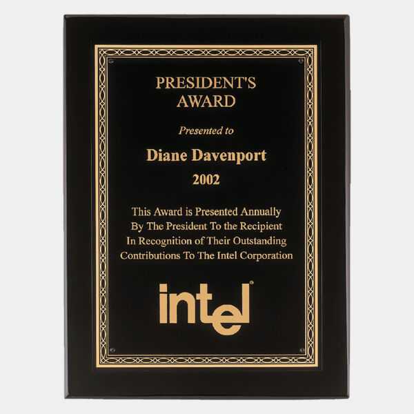 7" x 9" Airflyte Premium Piano Finish Plaque wtih Florentine Border Laserable Brass Plate Thumbnail