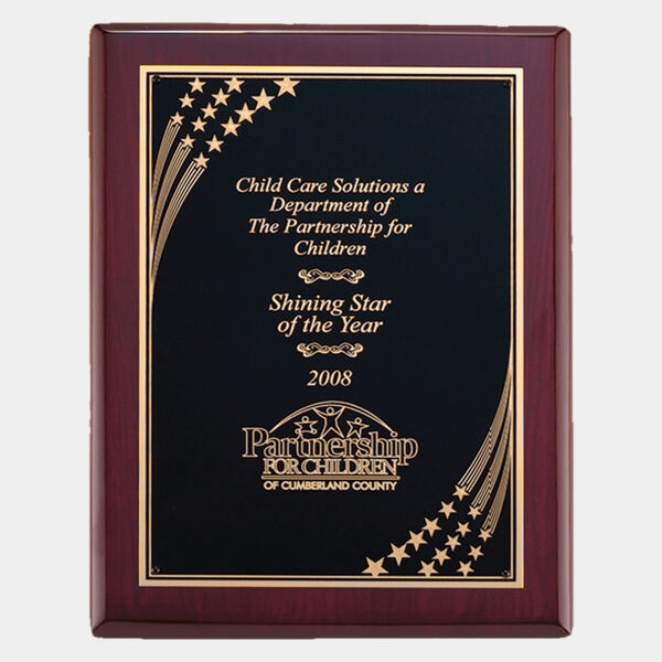 7" x 9" Airflyte Piano Finish Plaque with Florentine Star Border LaserFX Plate Thumbnail
