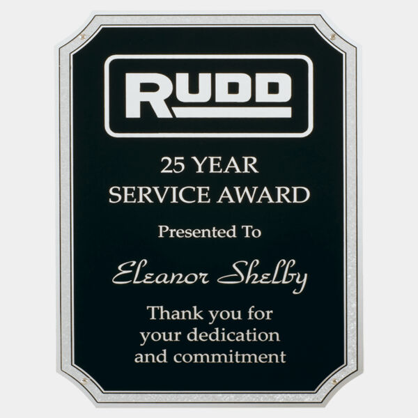 6" x 8 1/2" Testured Aluminum Plate with Notched Corners, Florentine Border and Four Holes Thumbnail