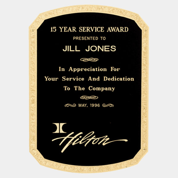 7 1/2" x 10 1/8" Brass Plated Steel Textured Clipped Corner Top and Bottom Radius Plate with Florentine Border Thumbnail