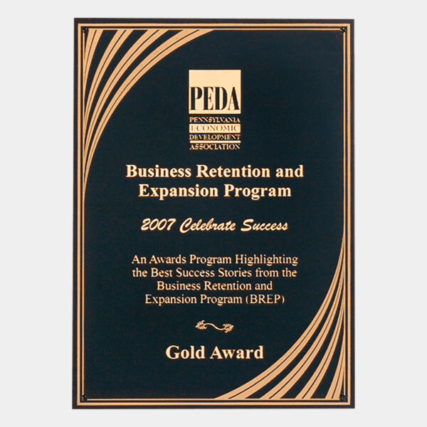 7" x 10" Laserable Brass Plate with Cascading Swirl Border and Four Holes Thumbnail