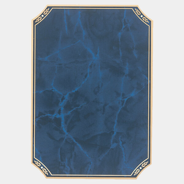 6" x 8 1/2" Airflyte Brass Plated Steel Sapphire Marble Notched Corner Plate with Border and Four Holes Thumbnail